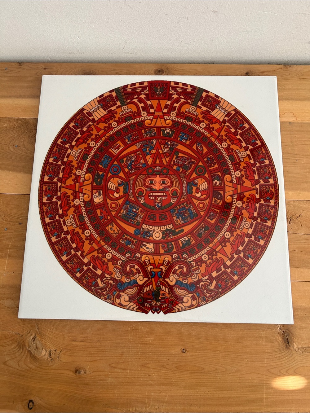 Aztec Calendar - Red & Brown Mandala Tile - Made in Mexico
